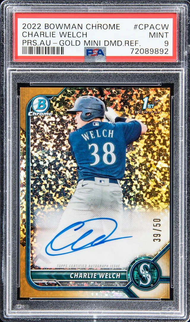 2022 Bowman Chrome Charlie Welch Prospect Autographs Speckle Refractor #CPACW card image