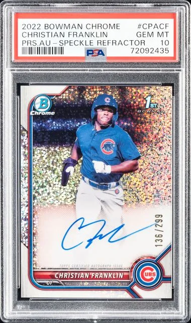 2022 Bowman Chrome Christian Franklin Prospect Autographs Speckle Refractor #CPACF card image
