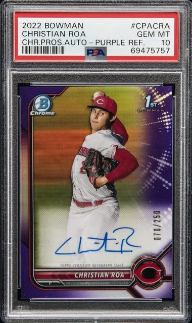 2022 Bowman Chrome Christian Roa Prospect Autographs Purple Refractor #CPA-CRA card image