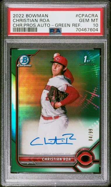 2022 Bowman Chrome Christian Roa Prospect Autographs Green Refractor #CPACRA card image