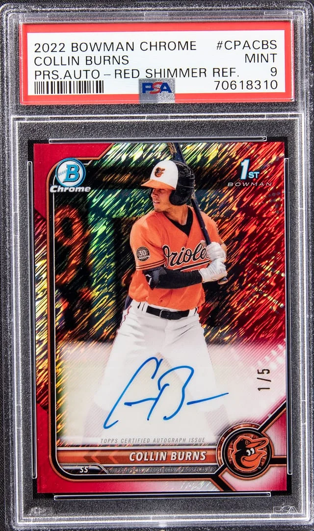 2022 Bowman Chrome Colin Burns Prospect Autograph Red Shimmer Refractor #CPA-CBS card image