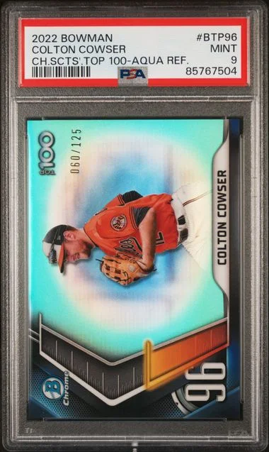 2022 Bowman Chrome Colton Cowser Scouts' Top 100 Aqua Refractor #BTP-96 card image