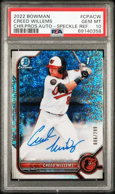 2022 Bowman Chrome Creed Willems Prospect Autographs Green Shimmer Refractor #CPA-CW card image