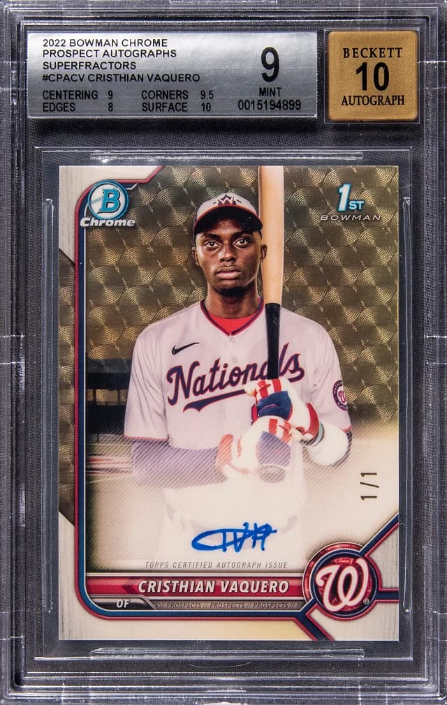 2022 Bowman Chrome Cristhian Vaquero Prospect Autographs SuperFractor #CPA-CV card image