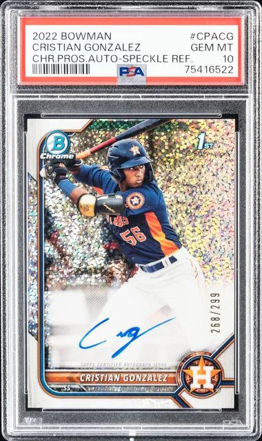 2022 Bowman Chrome Cristian Gonzalez Prospect Autographs Speckle Refractor #CPACG card image