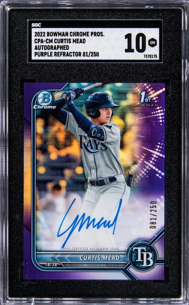 2022 Bowman Chrome Curtis Mead Prospect Purple Refractor Autograph #CPA-CM card image