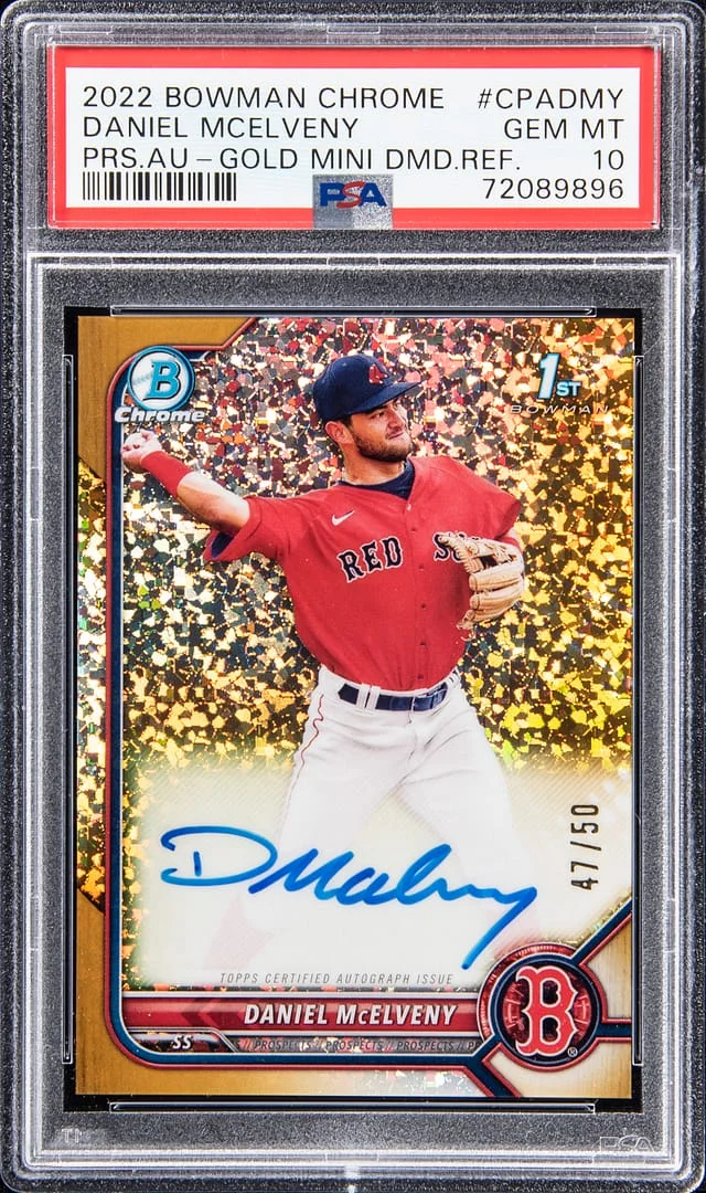 2022 Bowman Chrome Daniel McElveny Prospect Autograph - Gold Mini Diamond Refractor #CPADMY card image