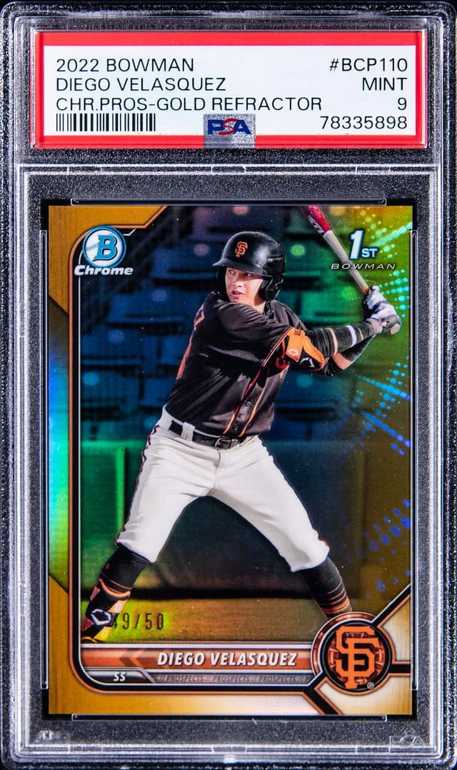 2022 Bowman Chrome Diego Velasquez Prospect Gold Refractor #BCP110 card image