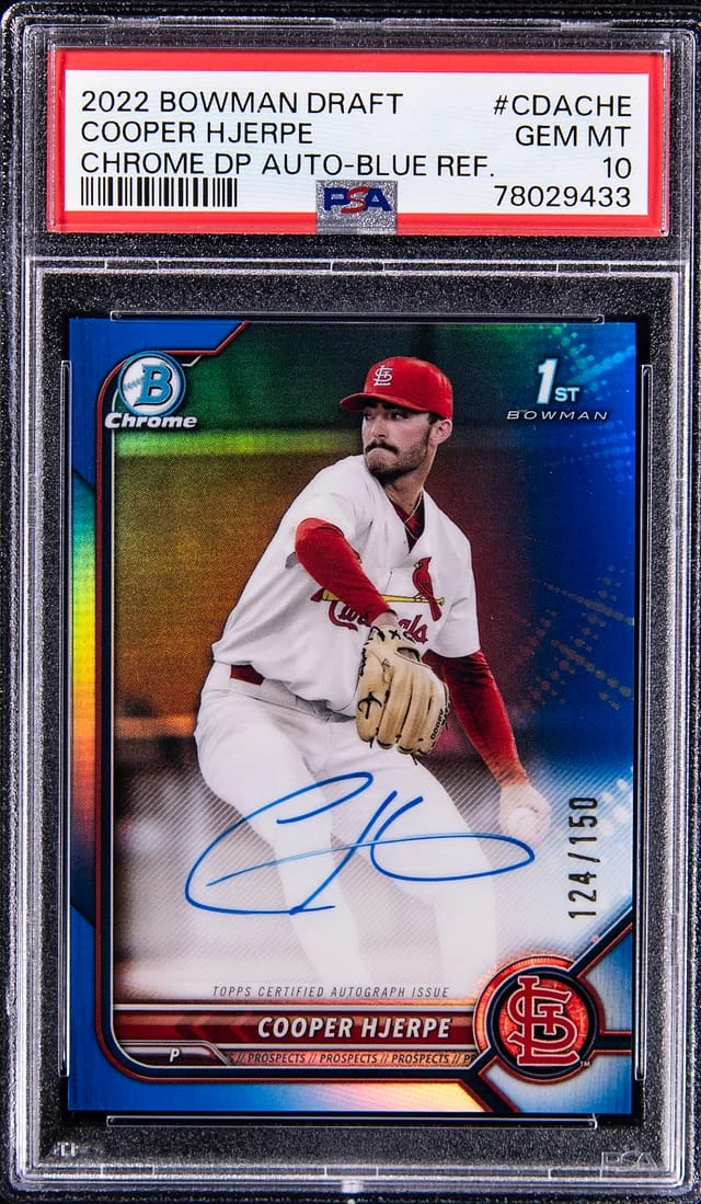 2022 Bowman Chrome Draft Cooper Hjerpe Pick Autographs Blue Refractor #CDACHE card image