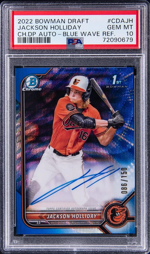 2022 Bowman Chrome Draft Jackson Holliday Prospect Autograph Blue Wave Refractor #CDAJH card image
