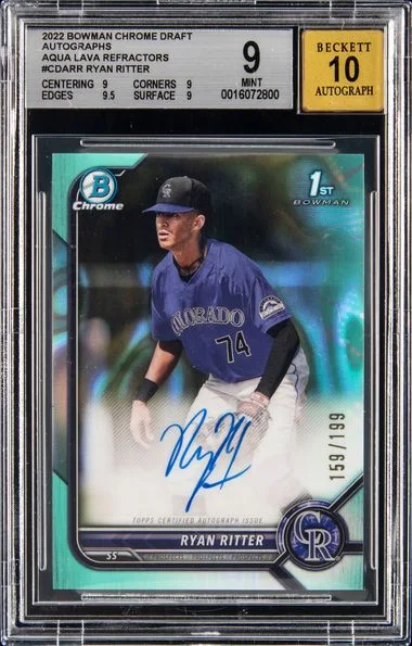 2022 Bowman Chrome Draft Ryan Ritter Autographs Aqua Lava Refractors #CDA-RR card image