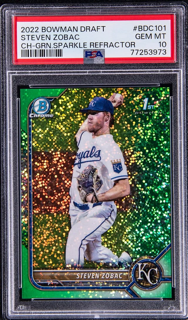 2022 Bowman Chrome Draft Steven Zobac Green Sparkle Refractor #BDC101 card image