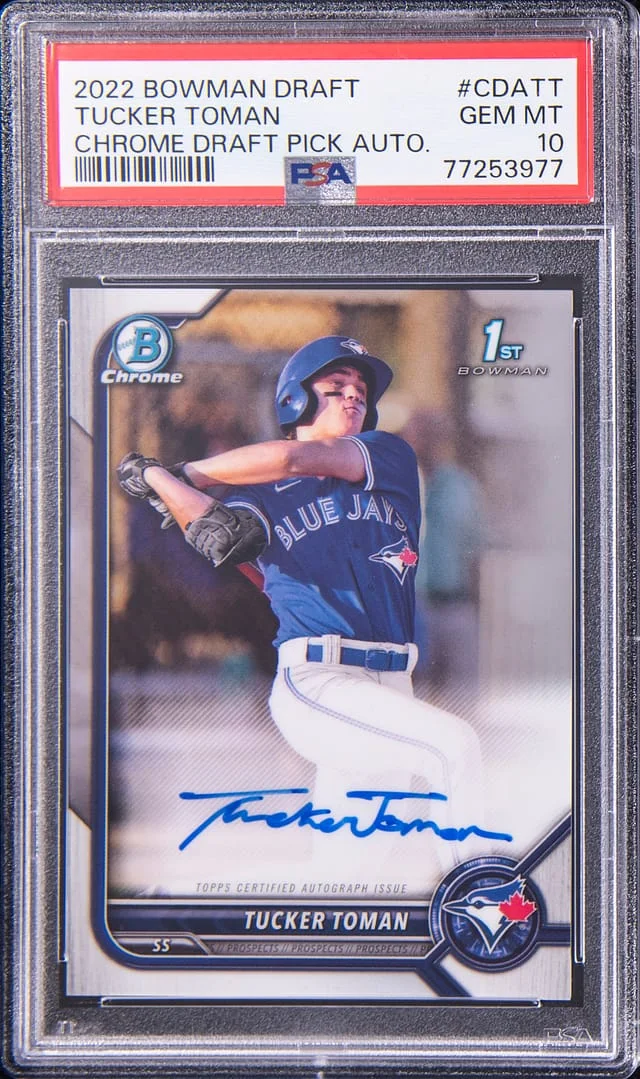 2022 Bowman Chrome Draft Tucker Toman Pick Autograph #CDATT card image