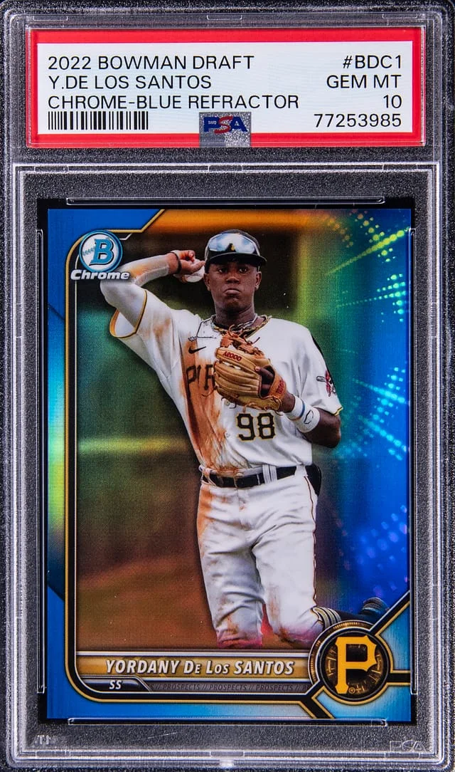 2022 Bowman Chrome Draft Yordany De Los Santos Blue Refractor #BDC1 card image