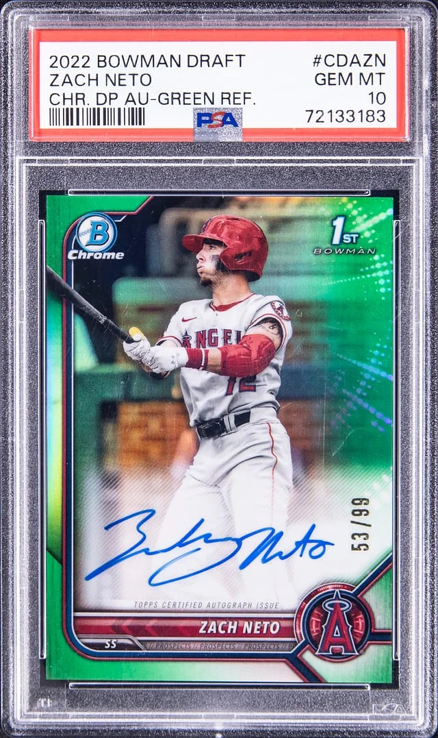 2022 Bowman Chrome Draft Zach Neto Pick Autographs Green Refractor #CDAZN card image