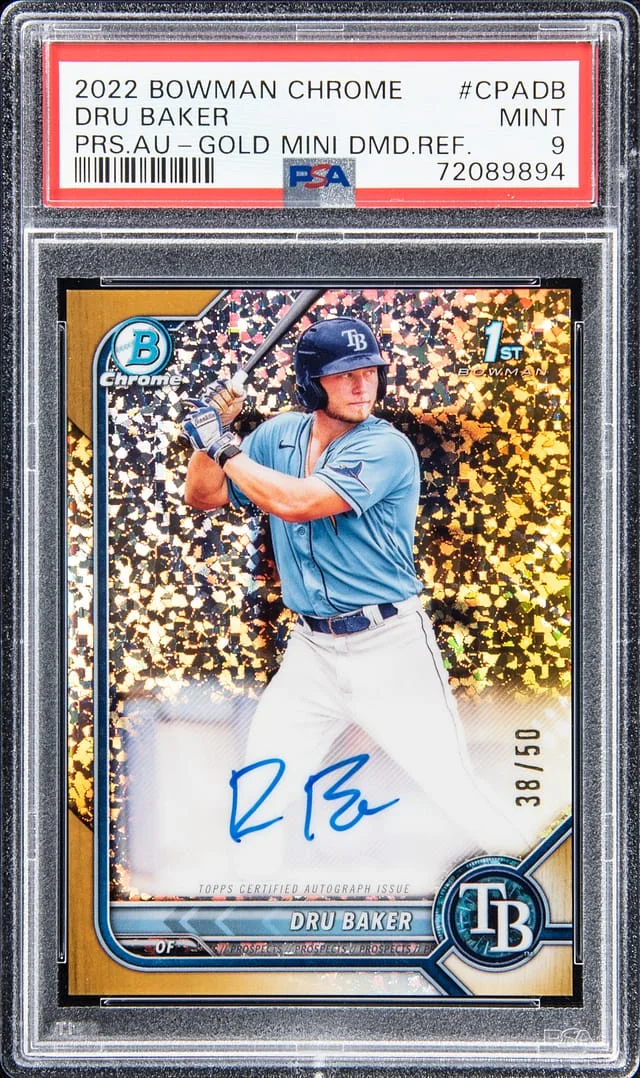 2022 Bowman Chrome Dru Baker Prospect Autographs Gold Mini Diamond Refractor #CPADB card image