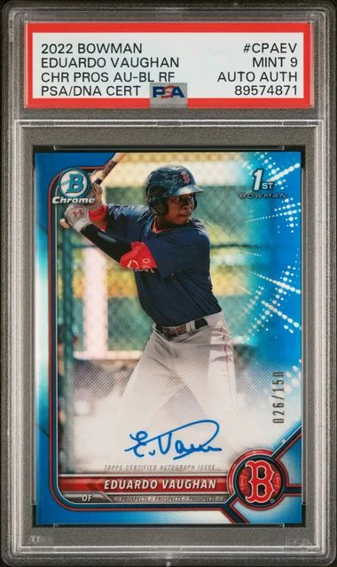 2022 Bowman Chrome Eduardo Vaughan Prospect Autographs Blue Refractor #CPA-EV card image