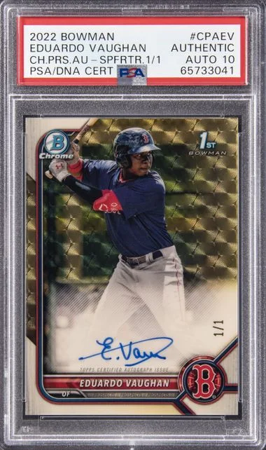2022 Bowman Chrome Eduardo Vaughan Prospect Autographs Superfractor 1/1 #CPAEV card image