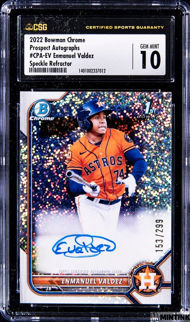 2022 Bowman Chrome Emmanuel Valdez Prospect Autographs Speckle Refractor #CPA-EV card image
