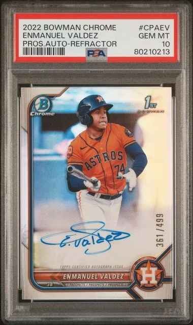 2022 Bowman Chrome Enmanuel Valdez 1st Bowman Prospect Autographs Refractor #CPAEV card image