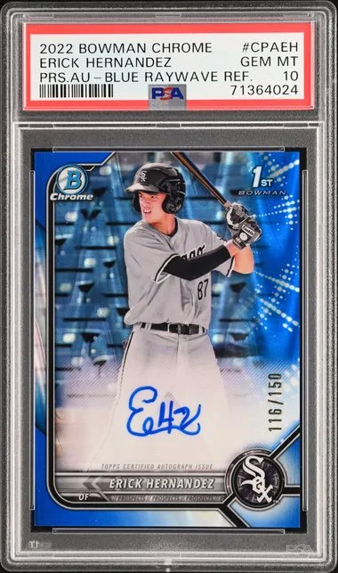 2022 Bowman Chrome Erick Hernandez Prospect Autographs Blue Raywave Refractor #CPA-EH card image