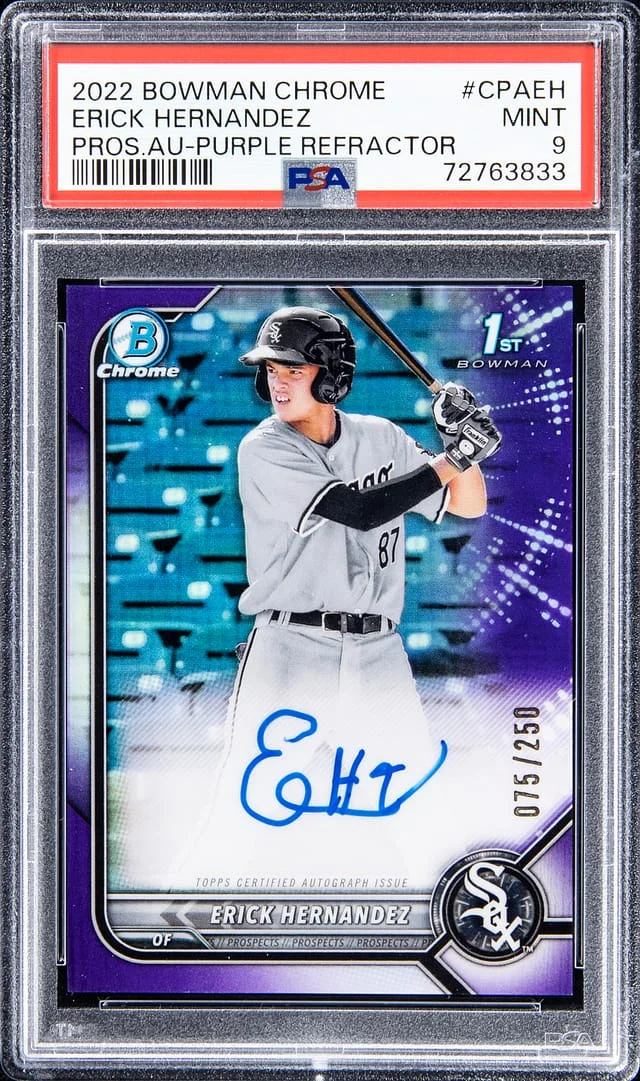 2022 Bowman Chrome Erick Hernandez Prospect Autograph - Purple Refractor #CPAEH card image