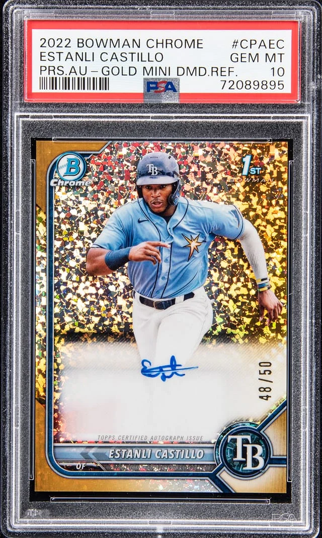 2022 Bowman Chrome Estanli Castillo Prospect Autographs Green Atomic Refractor #CPAEC card image