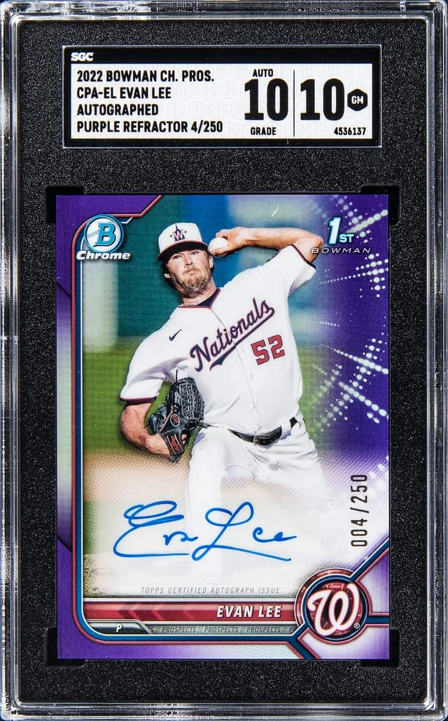 2022 Bowman Chrome Evan Lee Prospect Autograph Purple Refractor #CPA-EL card image
