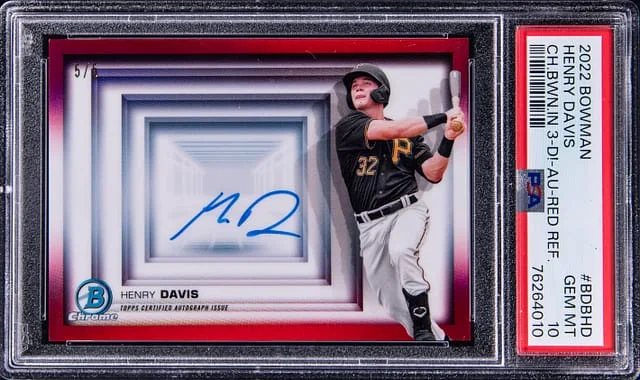 2022 Bowman Chrome Henry Davis in 3-D Autograph Red Refractor #BDB-HD card image