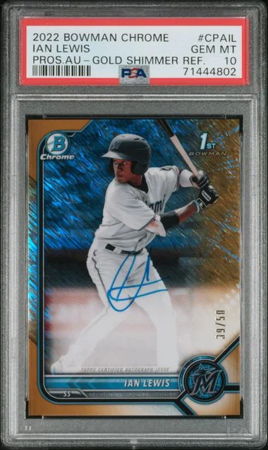 2022 Bowman Chrome Ian Lewis Prospect Autographs Gold Shimmer Refractor #CPA-IL card image