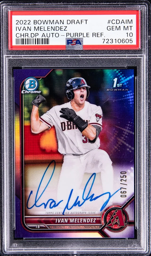 2022 Bowman Chrome Ivan Melendez Draft Pick Autographs Purple Refractor #CDAIM card image