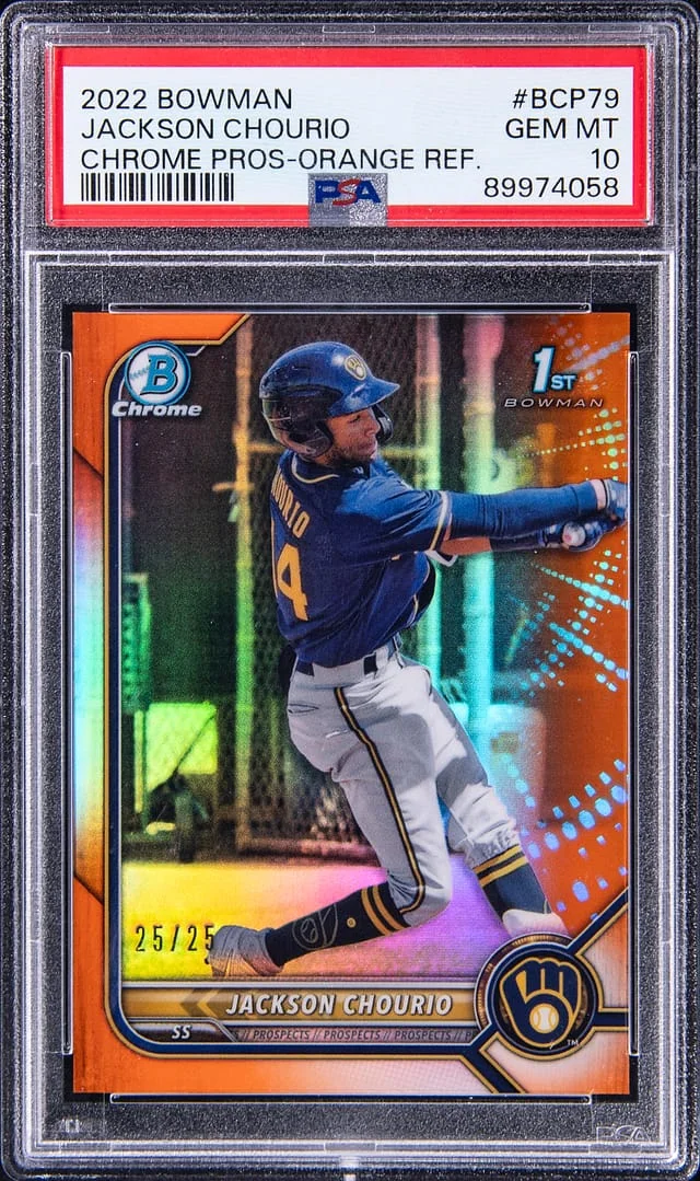 2022 Bowman Chrome Jackson Chourio Prospect Orange Refractor #BCP-79 card image