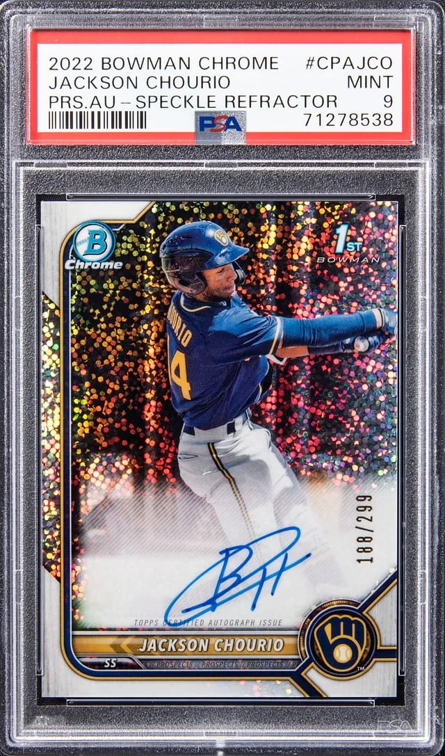 2022 Bowman Chrome Jackson Chourio Prospect Autographs Atomic Refractor #CPA-JCO card image