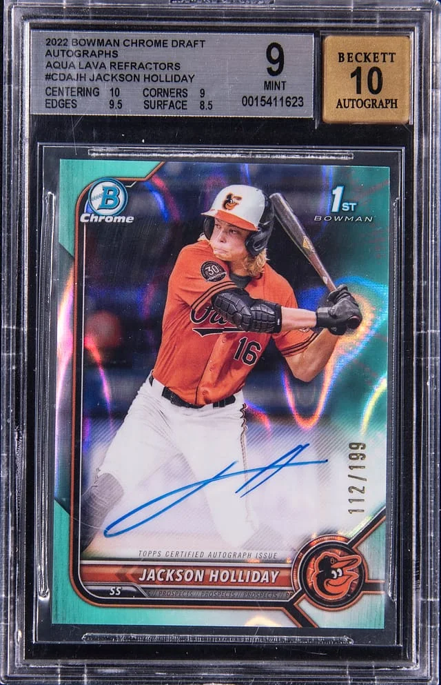 2022 Bowman Chrome Jackson Holliday Autographs Aqua Lava Refractors #CDA-JH card image