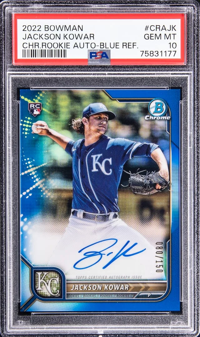 2022 Bowman Chrome Jackson Kowar Autographs Blue Refractor #CRAJK card image