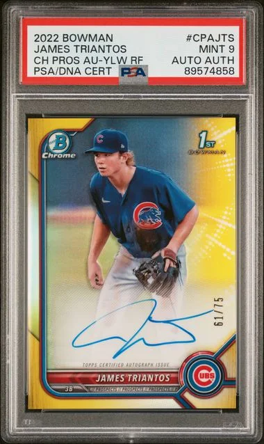 2022 Bowman Chrome James Triantos Prospect Autographs Yellow Refractor #CPA-JTS card image