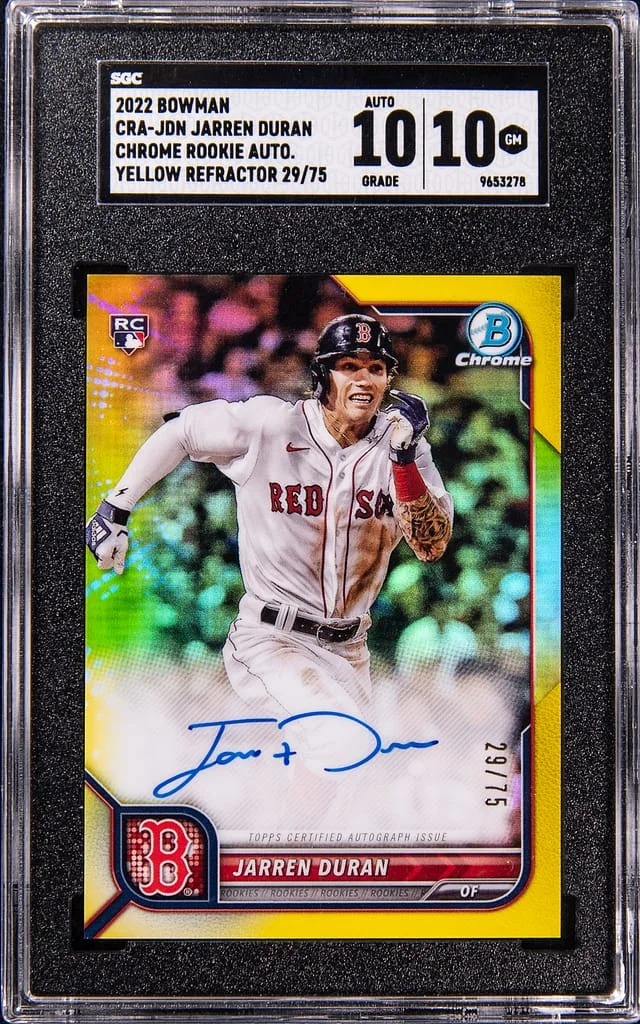 2022 Bowman Chrome Jarren Duran Autographs Yellow Refractor #CRA-JDN card image