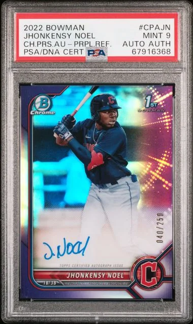 2022 Bowman Chrome Jhonkensy Noel Prospect Autographs Purple Refractor #CPA-JN card image