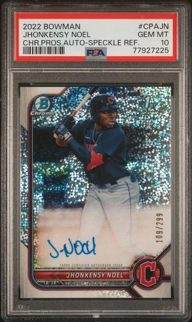 2022 Bowman Chrome Jhonkensy Noel Prospect Autographs Speckle Refractor #CPAJN card image