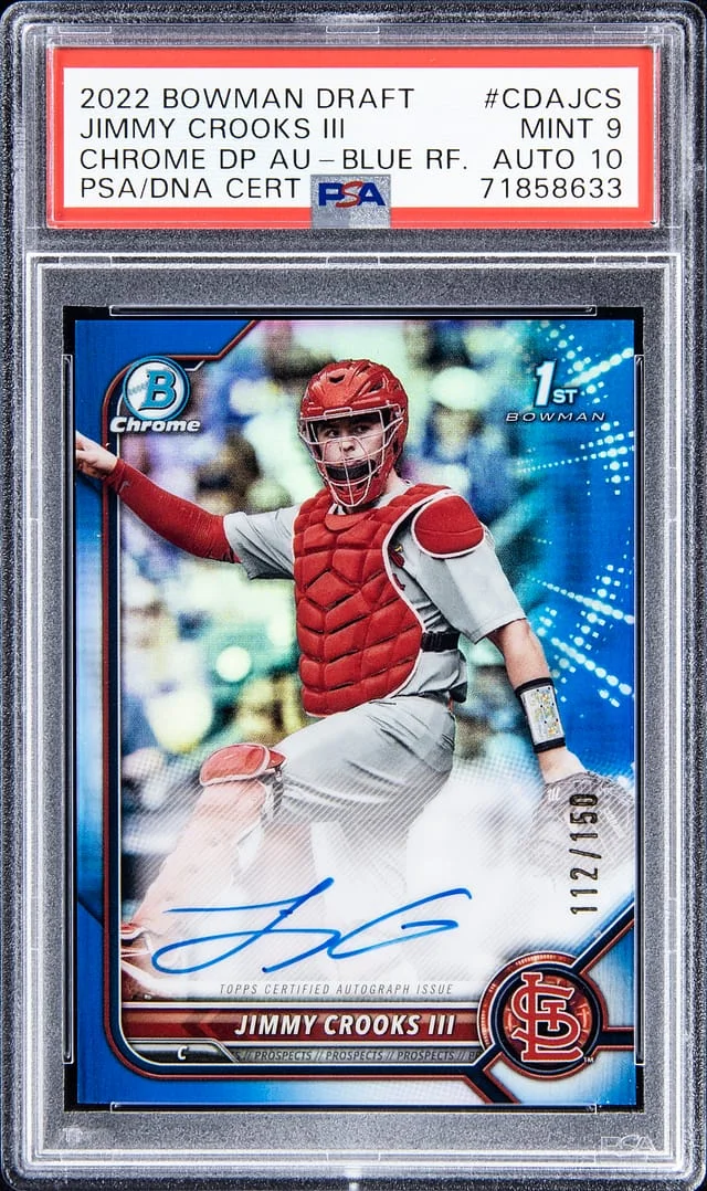 2022 Bowman Chrome Jimmy Crooks III Pick Autographs Blue Refractor #CDAJCS card image