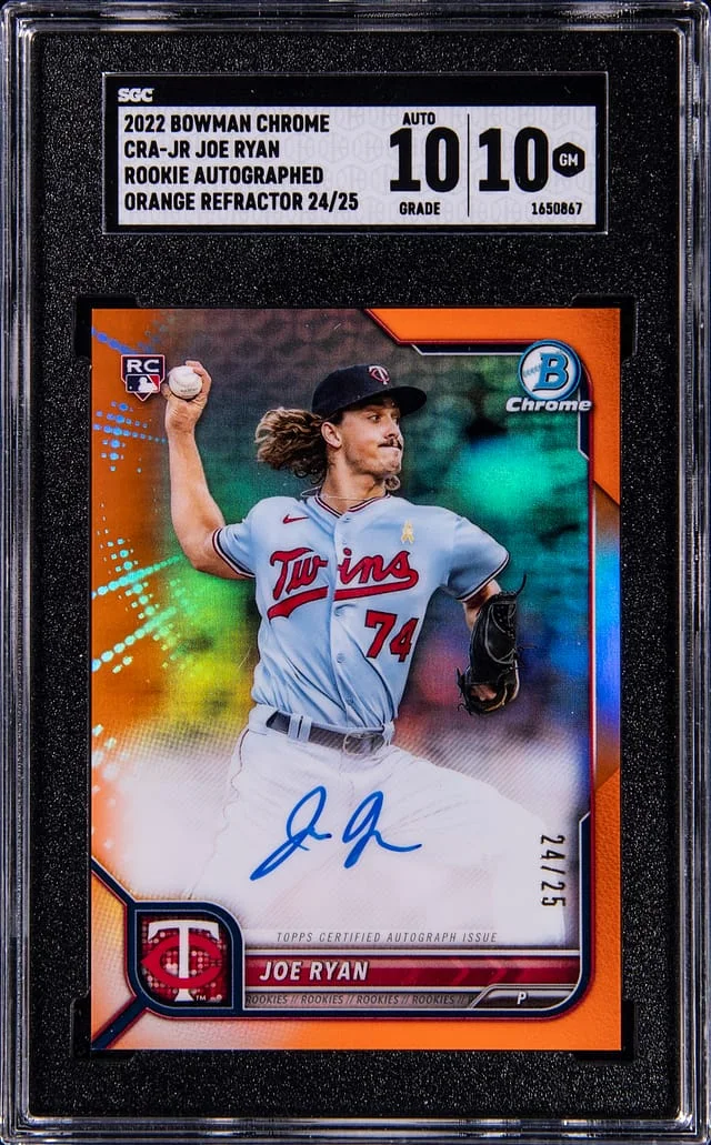2022 Bowman Chrome Joe Ryan Autograph Orange Refractor #CRA-JR card image