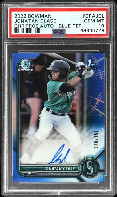2022 Bowman Chrome Jonatan Clase Prospect Autographs Blue Refractor #CPA-JCL card image