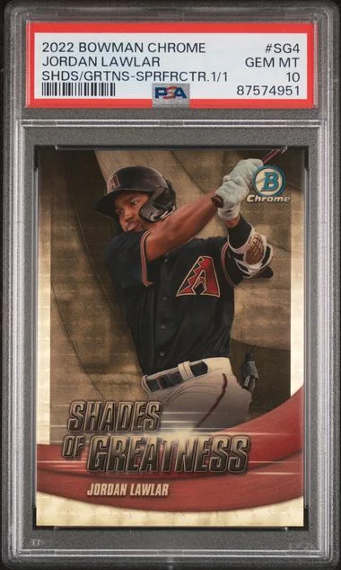 2022 Bowman Chrome Jordan Lawlar Shades Of Greatness Superfractor #SG4 card image