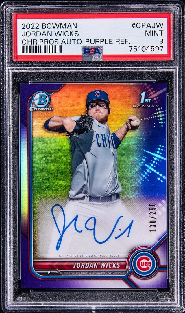 2022 Bowman Chrome Jordan Wicks Prospect Autographs Purple Refractor #CPAJW card image