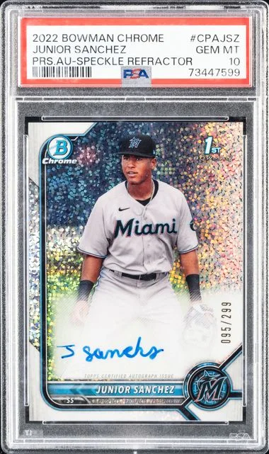 2022 Bowman Chrome Junior Sanchez Prospect Autographs Purple Refractor #CPAJSZ card image