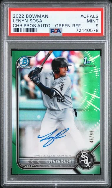 2022 Bowman Chrome Lenyn Sosa Prospect Autographs Green Refractor #CPALS card image