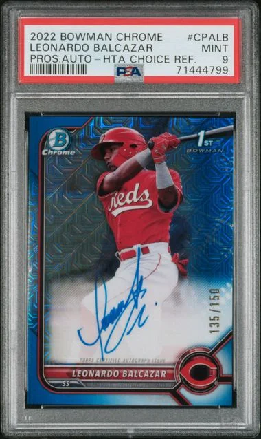 2022 Bowman Chrome Leonardo Balcazar Prospect Autographs HTA Choice Refractor #CPA-LB card image