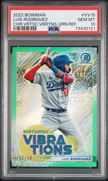 2022 Bowman Chrome Luis Rodriguez Virtuosic Vibrations Green Refractor #VV-15 card image