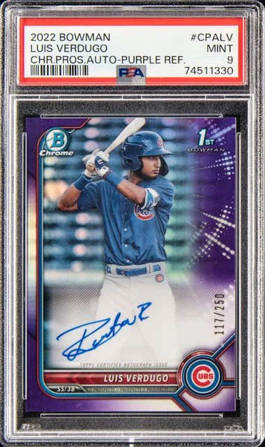 2022 Bowman Chrome Luis Verdugo Prospect Autographs Purple Refractor #CPA-LV card image