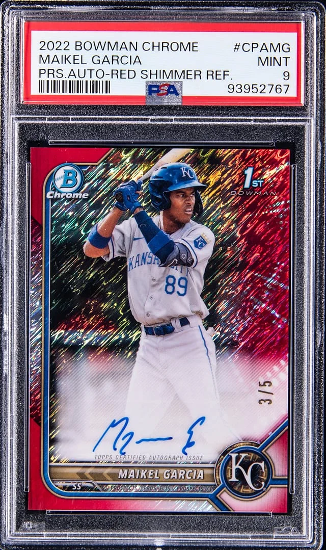 2022 Bowman Chrome Maikel Garcia Prospect Autographs Red Shimmer Refractor #CPA-MG card image